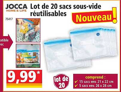 lot de 20 sacs sous-vide réutilisables jocca home & life