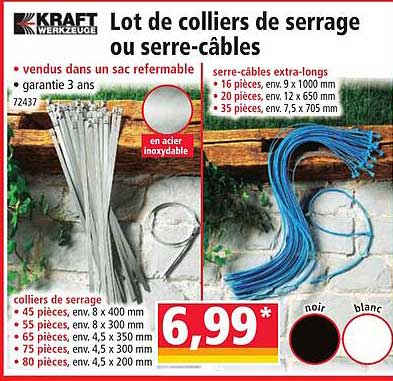 lot de colliers de serrage ou serre-câbles kraft werkzeuge