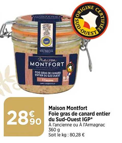 maison montfort foie gras de canard entier  du sud-ouest igp