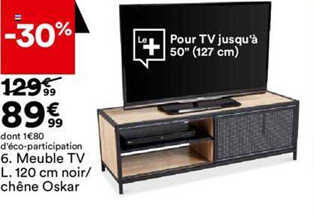 meuble tv l. 120 cm noir/chêne oskar