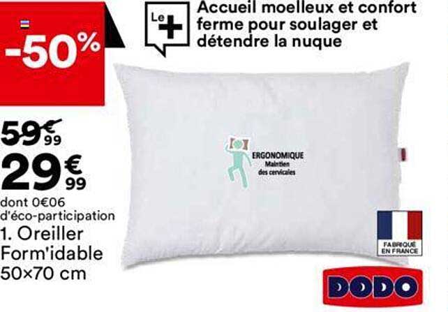 oreiller form'idable 50x70 cm