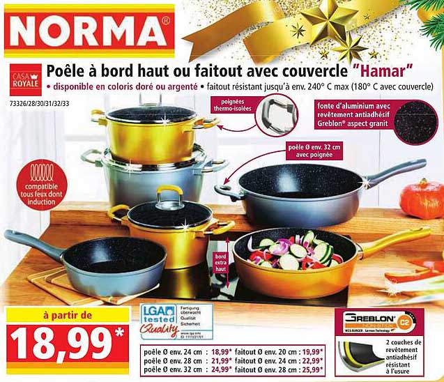 poêle à bord haut ou faitout avec couvercle "hamar" casa royale