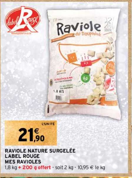 raviole nature surgelée label rouge mes ravioles