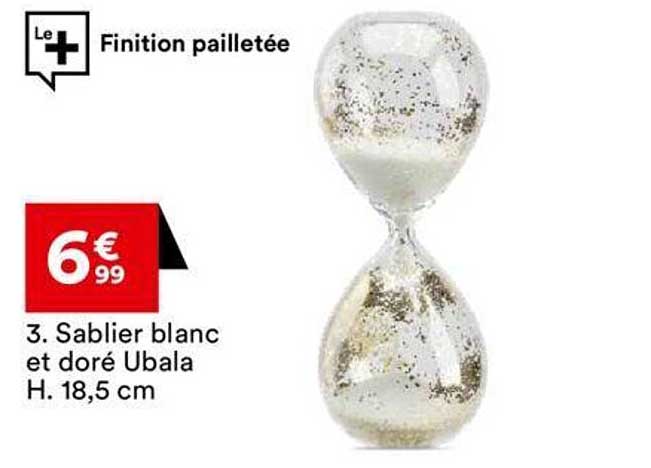 sablier blanc et doré ubala h. 18,5 cm