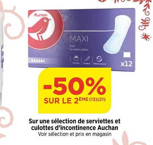 sélection de serviettes et culottes d'incontinence auchan