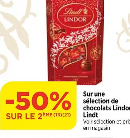 sur une sélection de chocolas lindor lindt
