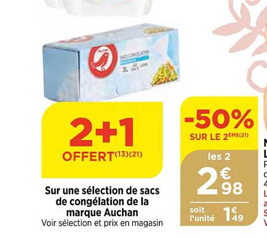 sur une sélection de sacs de congélation de la marque auchan