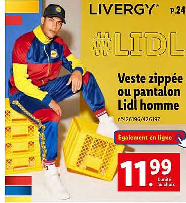 veste zippée ou pantalon lidl homme livergy