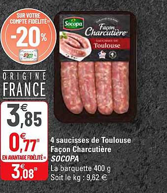 4 saucisses de toulouse façon charcutière socopa