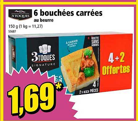 6 bouchées carrées 3 toques