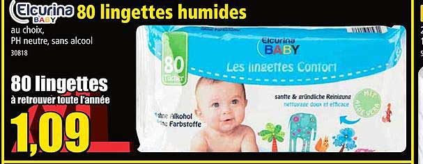 80 Lingettes Humides Elcurina Baby