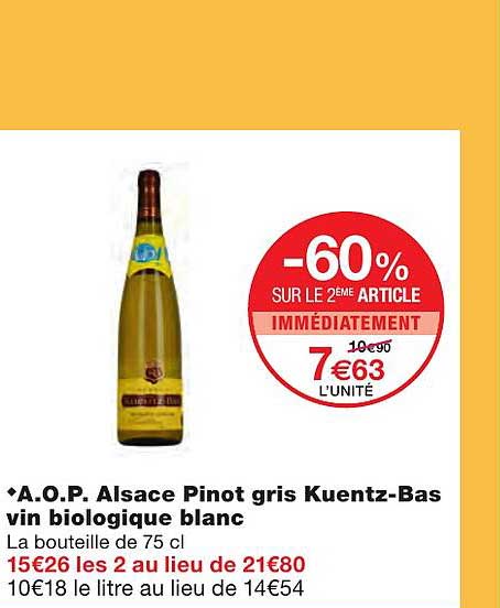 a.o.p. alsace pinot gris kuentz-bas vin biologique blanc