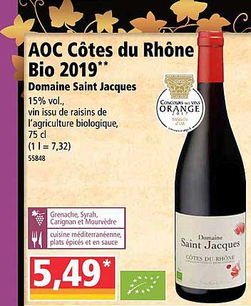 aoc côtes du rhône bio 2019 domaine saint jacques