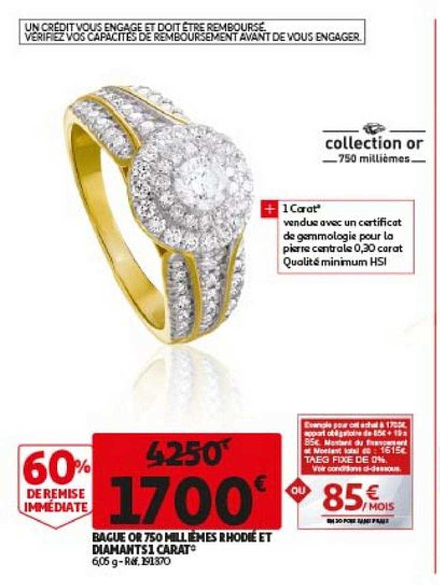 bague or 750 millièmes rhodié et diamants 1 carat