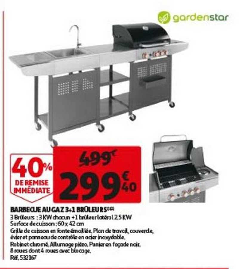 barbecue au gaz 3+1 brûleurs