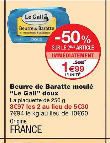 beurre de baratte moulé "le gall" doux