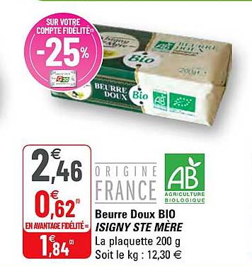 beurre doux bio isigny ste mère