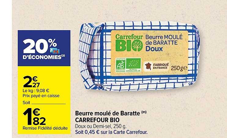Beurre Moulé De Baratte Carrefour Bio