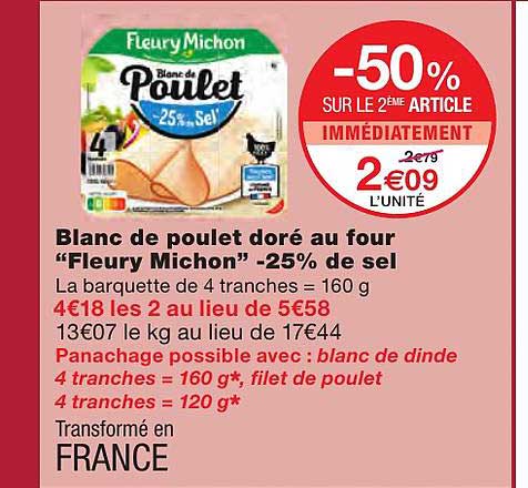 blanc de poulet doré au four "fleury michon" -25% de sel