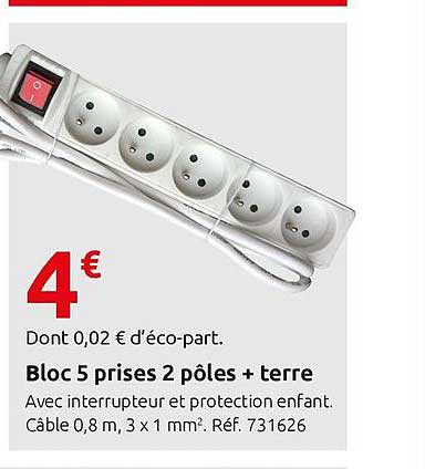 bloc 5 prises 2 pôles + terre