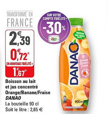 Boisson Au Lait Et Jus Concentré Orange-banane-fraise Danao