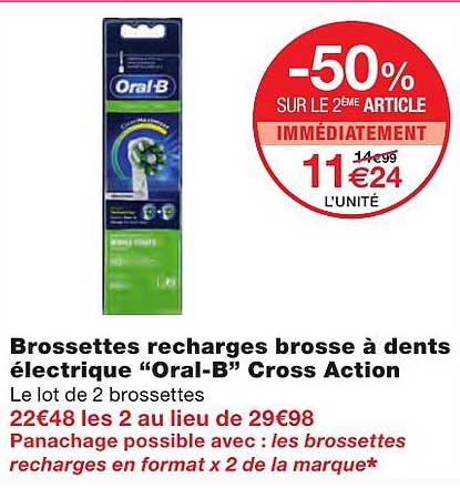 brossettes recharges brosse à dents électrique "oral-b" cross action