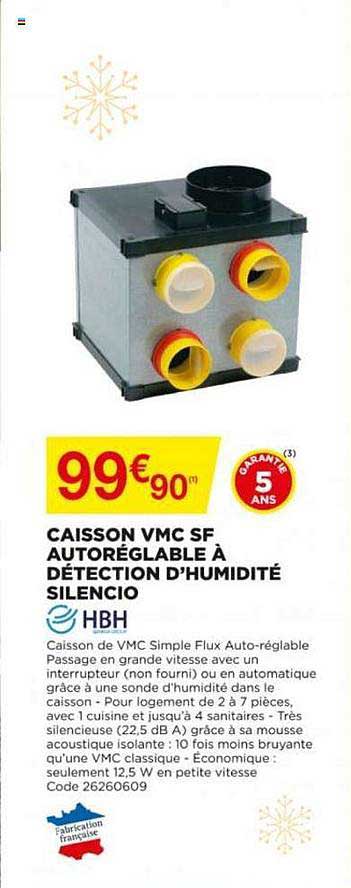 caisson vmc sf autoréglable à détection d'humidité silencio