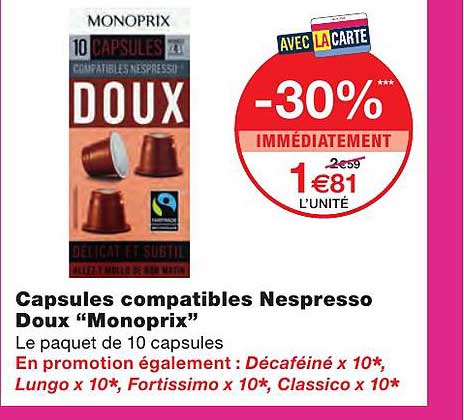 capsules compatibles nespresso doux "monoprix"