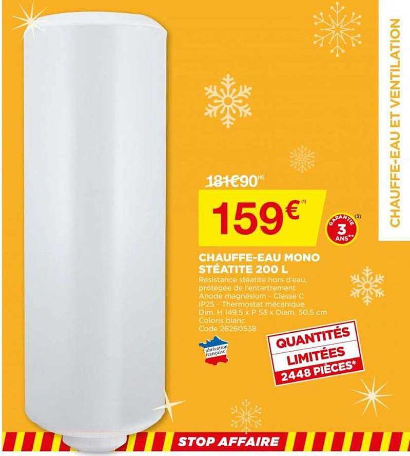 chauffe-eau mono stéatite 200l