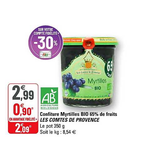 Confiture Myrtilles Bio 65% De Fruits Les Comptes De Provence