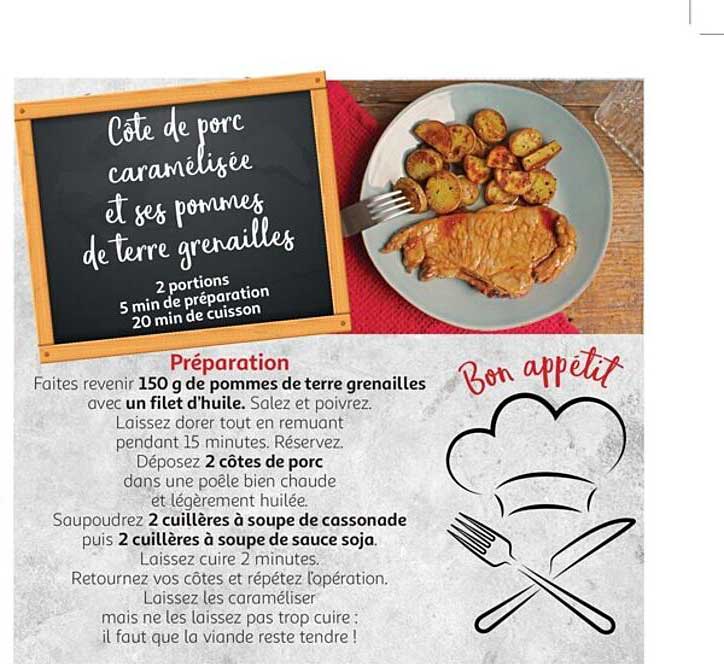 côte de porc caramélisée et ses pommes de terre grenailles