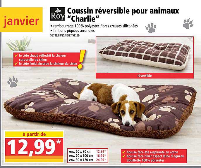 coussin réversible pour animaux "charlie" roy