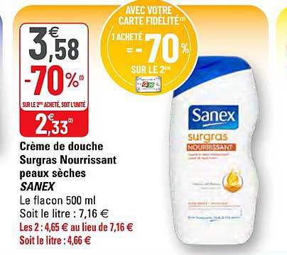 crème de douche surgras nourrissant peaux sèches sanex