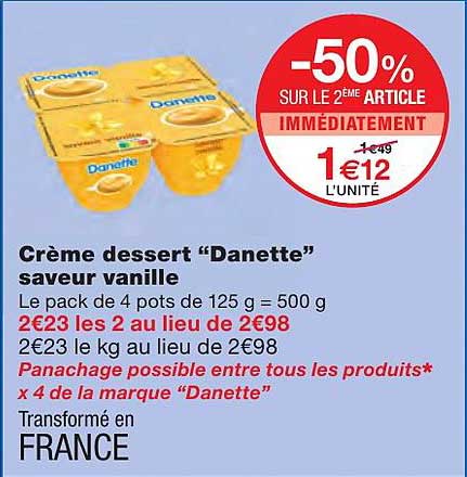 Crème Dessert "danette" Saveur Vanille