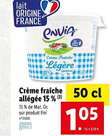 Crème Fraîche Allégée 15% Envia