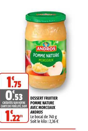 dessert fruitier pomme nature ave morceaux andros