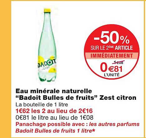 eau minérale naturelle "badoit bulles de fruits" zest citron