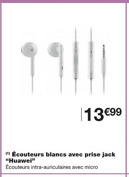 écouteurs blancs avec prise jack "huawei"