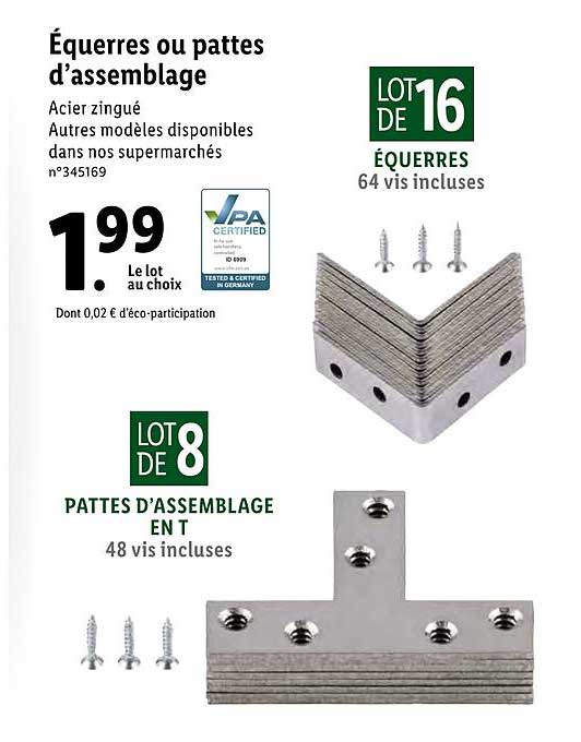 équerres ou pattes d'assemblage