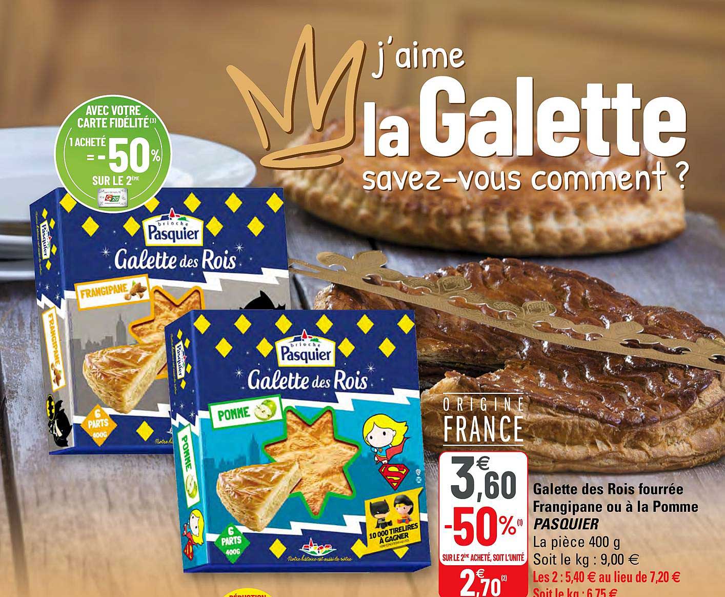 galette des rois fourrée frangipane ou à la pomme pasquier