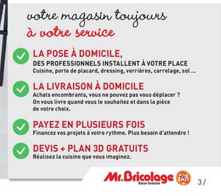 la pose à domicile, la livraison à domicile, payez en plusieurs fois, devis + plan 3d gratuites