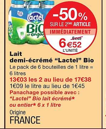lait demi-écrémé "lactel" bio