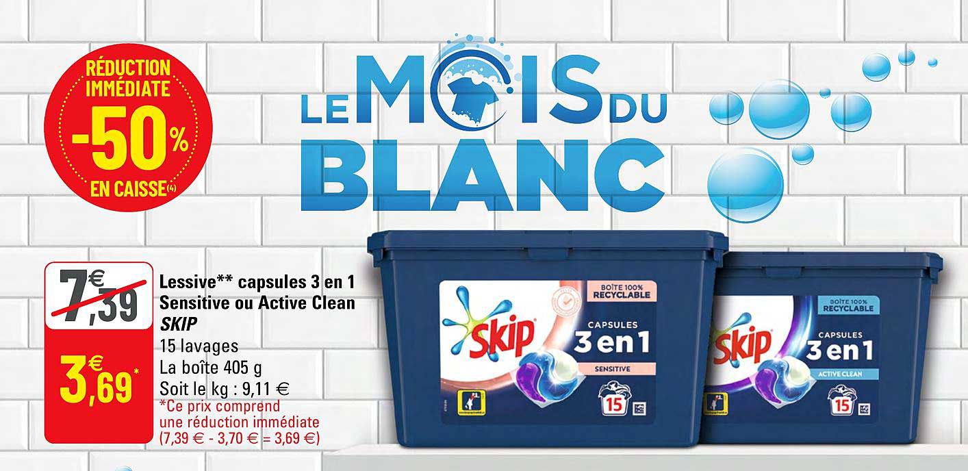 Lessive Capsules 3 En 1 Sensitive Ou Active Clean Skip