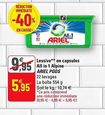 lessive en capsules all in 1 alpine ariel pods