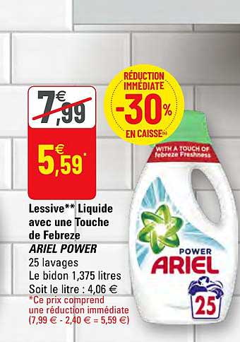 lessive liquide avec une touche de febreze ariel power