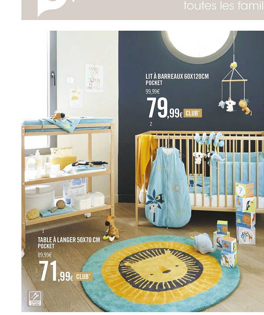 lit à barreaux 60 x 120 cm pocket, table à langer 50 x 70 cm