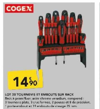 lot 38 tournevis et embouts sur rack cogex