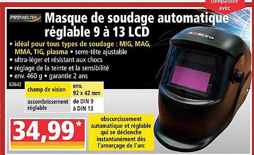 masque de soudage automatique réglable 9 à 13 lcd