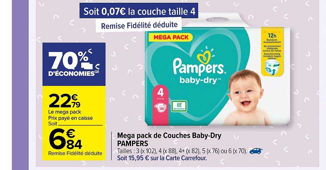 mega pack de couches baby-dry pampers