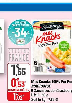 mes knacks 100% pur porc madrange